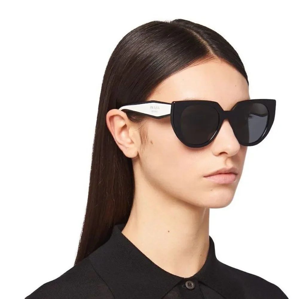 NEW Prada PR14WS 09Q-5S0 Black Talc Gray Cat Eye Oversized Women Sunglasses